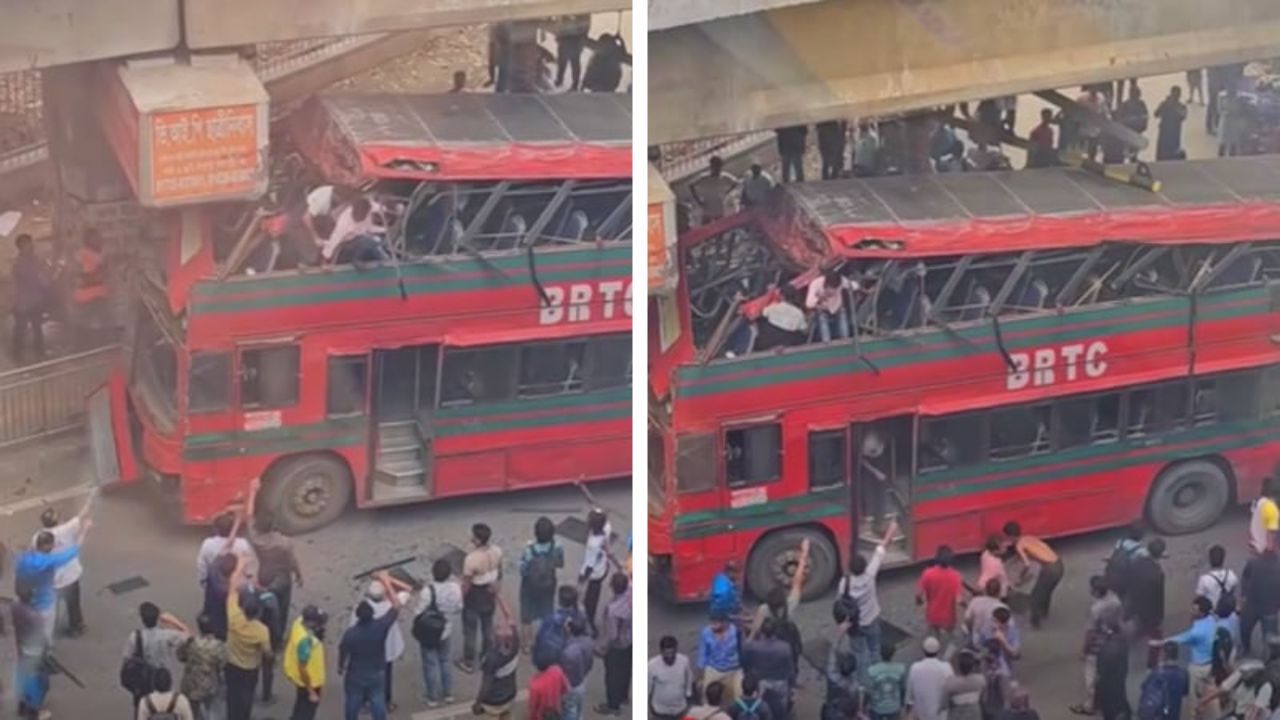 ফার্মগেটে এক্সপ্রেসওয়ের পিলারে বিআরটিসি বাসের ধাক্কা